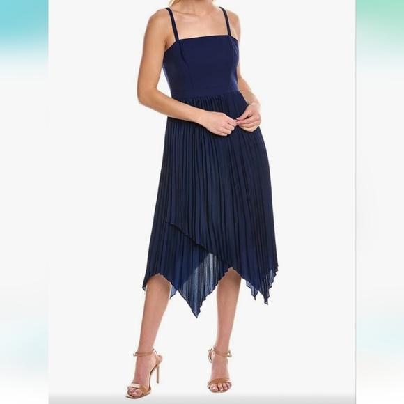 NWT Aidan Mattox Womens Pleated Flowy High Low Midi Cocktail Party Dress sz.4 - Picture 1 of 8